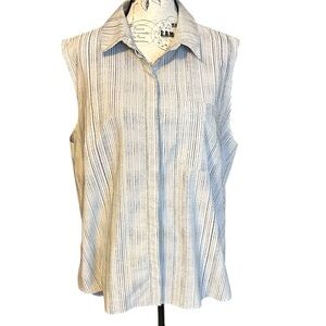 Athleta Striped Sleeveless Shirt Button Up Relaxed Black and Gray Size XL